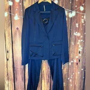 Marc Cain Navy Satin Suit With Belted Joggers